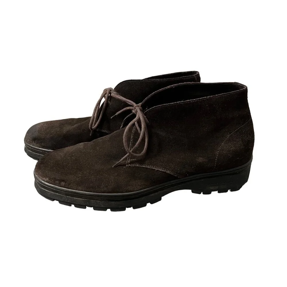 Salvatore Ferragamo Mens Deep Brown Suede Ankle Chukka Boots Size 9 E Wide